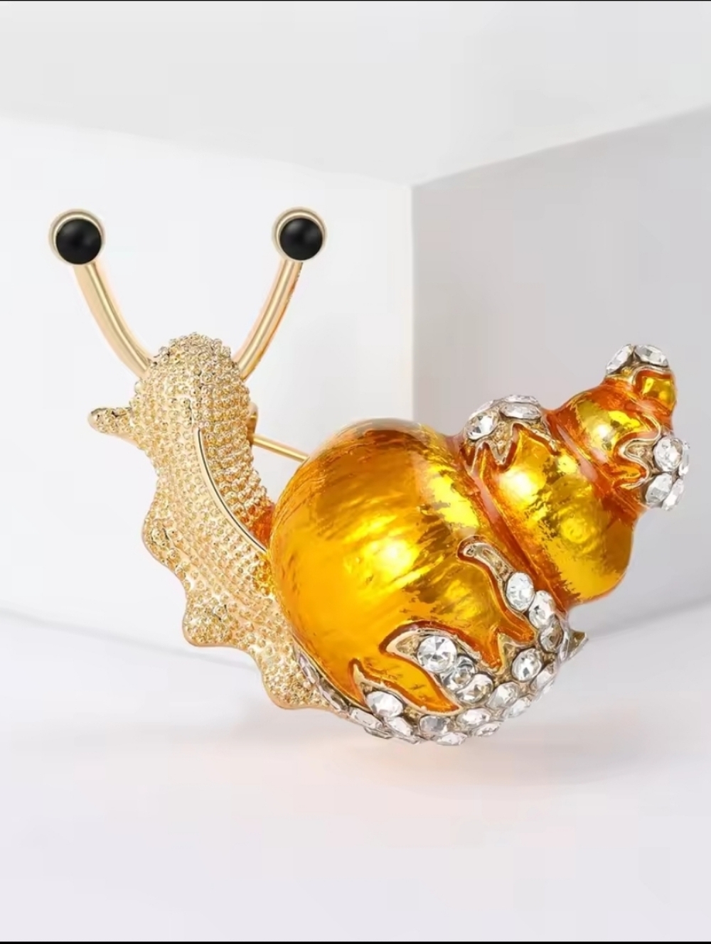 New! Shimmering Snail Brooch | Gold & Yellow Crystal Rhinestone Pin • NWT #1085